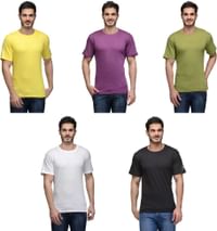 Urban Glory Men's 100% Cotton Solid T-Shirt (Pack of 5)
