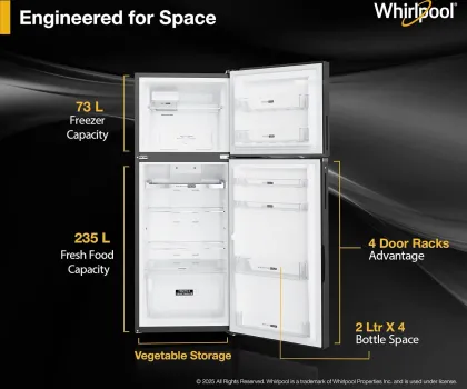 Whirlpool IF INV 355 Lunar Steel CONV-Y 308 L 3 Star Double Door Refrigerator