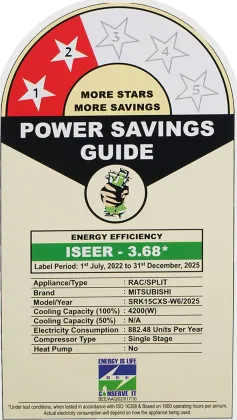 MITSUBISHI SRK15CXS-W6 1.3 Ton 2 Star 2025 Split AC