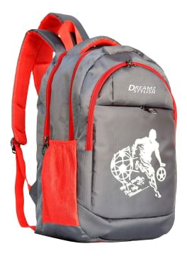 DREAMZ STYLISH 28 Ltrs Grey + Red Casual Backpack I Laptop Bags (Grey)