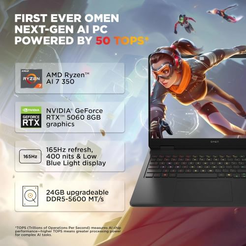 HP Omen 16-ap0183AX Gaming Laptop (AMD Ryzen AI 7 350/ 24GB/ 1TB SSD/ Win11/ 8GB RTX 5060 Graph)