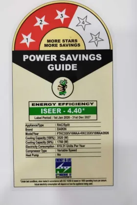 Daikin FTKC35XV16WWA 1 Ton 3 Star 2026 Inverter Split AC