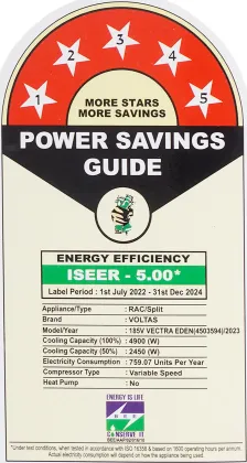 Voltas 185V Vectra Eden 1.5 Ton 5 Star Inverter Split AC