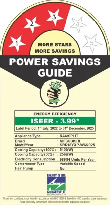 MITSUBISHI SRK18YXP-W6 1.5 Ton 3 Star 2025 Inverter Split AC