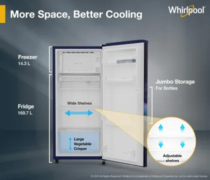 Whirlpool 205 WDE PRM 2S Sapphire Serena-Y 184 L 2 Star Single Door Refrigerator