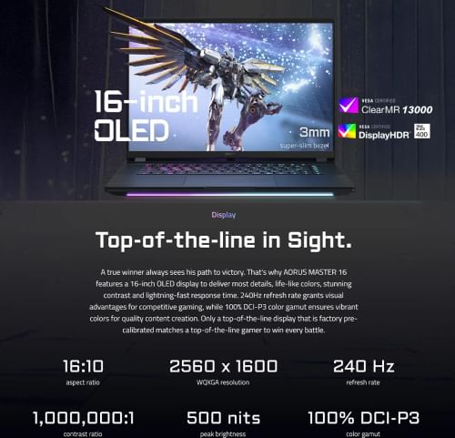 Gigabyte Aorus Master 16 BZHC6INE64SH Gaming Laptop (Intel Core Ultra 9 275HX/ 32GB/ 1TB SSD/ Win11/ 24GB Graph)