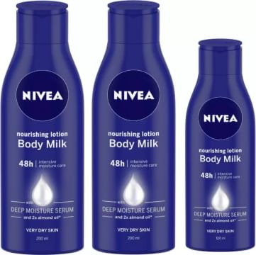 Nivea Body Milk Nourishing Body Lotion 200ml & 120 ml - Pack of 3  (520 ml)
