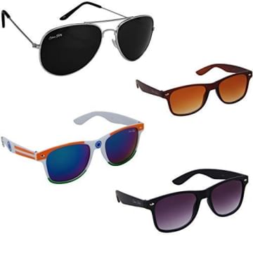 Silver Kartz UV Protection Aviator and Wayfarer Unisex Sunglasses (kr001, 55, Black) -Combo of 4