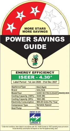 Voltas 123INV Vectra Elegant 1 Ton 3 Star 2026 Inverter Split AC