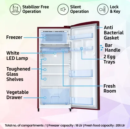 Samsung RR24H2723RZ 223 L 3 Star Single Door Refrigerator