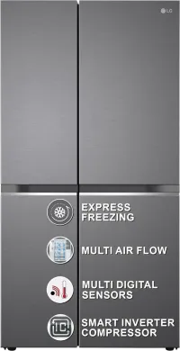 LG 655 L Frost-Free Smart Inverter Double Door Side-By-Side Refrigerator (2023 Model, GL-B257HDSY, Dazzle Steel, Express Freeze | Multi Air-Flow)