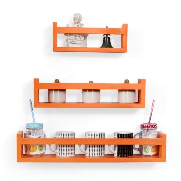Forzza Betty Multipurpose Wall Shelf with 3 Shelves (Lacquer Finish, Orange)