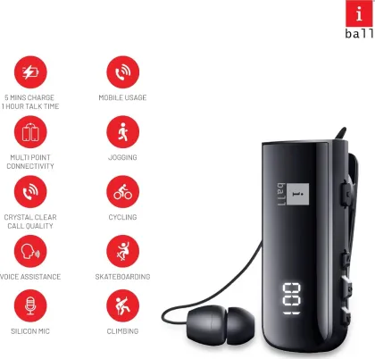 iball Rider X7 Clip-On Retractable Bluetooth Headset