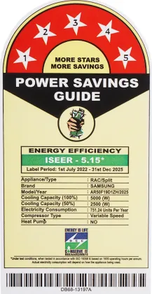Samsung AR50F19D1ZH 1.5 Ton 5 Star 2025 Inverter Split AC