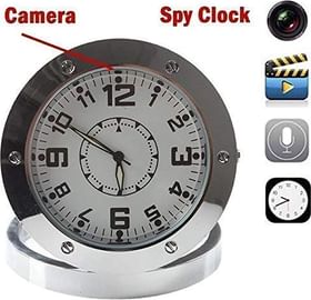 Hamtone Steel Round Silver Table Clock Spy Camera