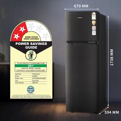 Sharp SJ-FF335V2-PCH 285 L 2 Star Double Door Refrigerator