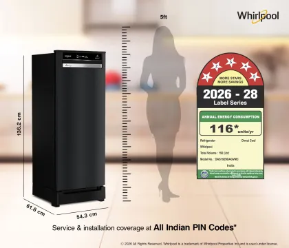 Whirlpool 215 VMPRO ROY INV Gravity Black-Y 192 L 5 Star Single Door Refrigerator