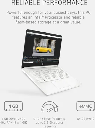 HP 14-dq0040nr Laptop (Intel Celeron N4020/ 4GB/ 64GB eMMC/ Win 11)