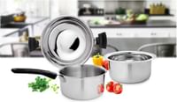 Vinayak Stainless Steel 3 Pcs Cookware Set
