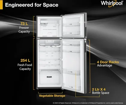 Whirlpool IF INV 375 Illusia Steel Conv-Y 327 L 3 Star Double Door Refrigerator