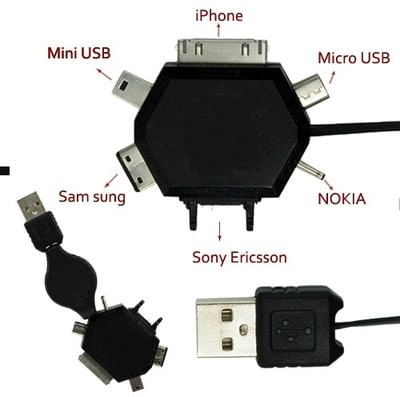 Callmate 6RETSAM 6-in-1 USB Retractable Multifunctional Cable for Samung / HTC / LG / Nokia / iPhone / Sony Ericsson