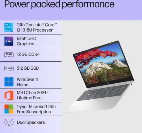 HP 15-fd0691TU Laptop (13th Gen Core i3/ 12GB/ 512GB SSD/ Win11 Home)