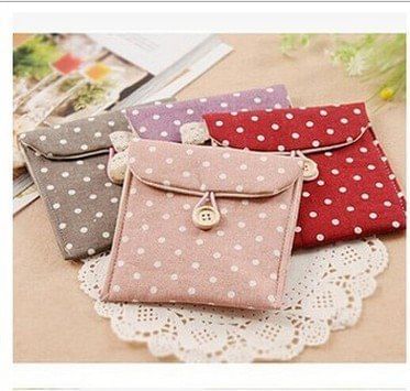 Allmart Enterprise Women's Cotton Blend Portable Dotted Sanitary Napkin Holder Bag (Multicolour) - Set of 4 Pieces