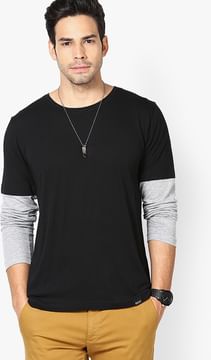 Rigo Black Solid Round Neck T-Shirt | Lowest Price