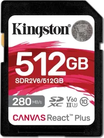 Kingston Canvas React Plus 512GB SDXC UHS-II V60 Memory Card (280 MB/s)
