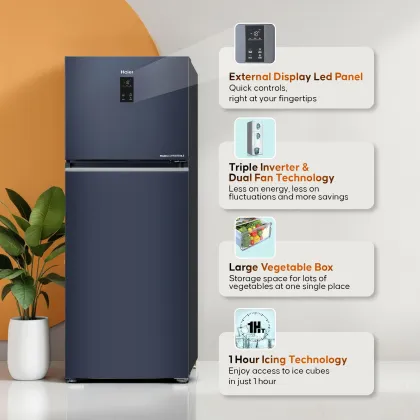 Haier HEF-333GBL-P 328 L 3 Star Double Door Refrigerator