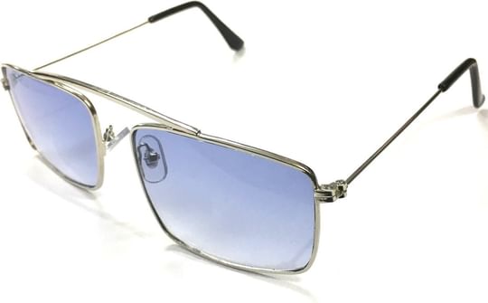 Flat 90% OFF: Silver Kartz Rectangular Unisex Sunglasses (Wy-150|55|Blue)
