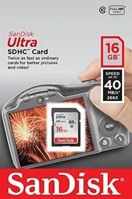 SanDisk Ultra SDHC 16 GB UHS-I Class 10 Memory Card 40 MB/s (SDSDUN-016G-G46)