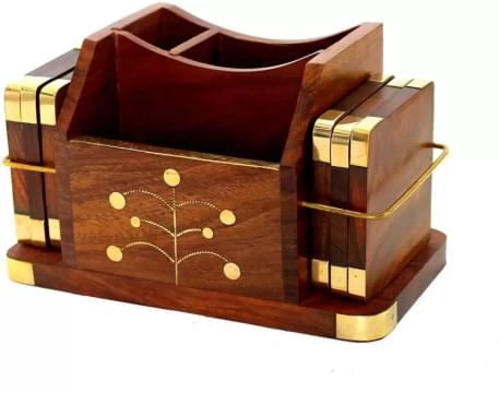 WoodCart 3 Compartments H@ndmade Wooden Desk Organizer
