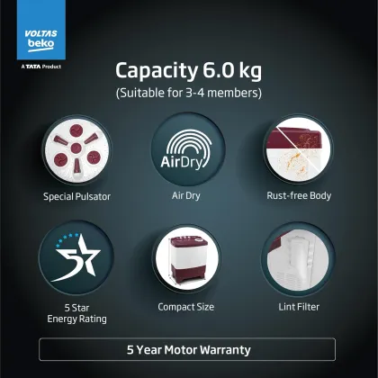 Voltas Beko WTT60UNX 6 kg Semi Automatic Washing Machine