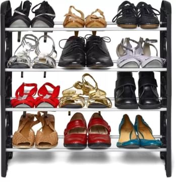 Ebee Plastic Shoe Stand  (Black, 4 Shelves)