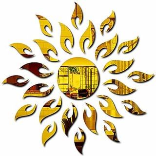 Bikri Kendra Sun With Extra Flames Golden (1.5 Feet X 1.5 Feet) - 3D Acrylic Mirror Wall Stickers