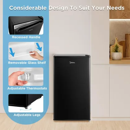 Midea MERM33S1ABB 3.3 Cu Ft Single Door Mini Refrigerator