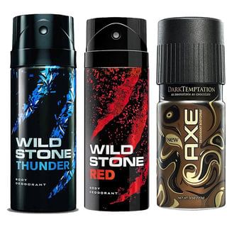 Wild stone Red, Wild stone Thunder and AXE Chocolate deodorant - 150 ml each (Combo of 3) + Rs. 30 OFF on PREPAID Order