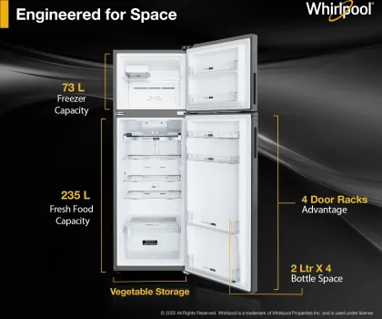 Whirlpool IF INV ELT DF355 Lunar Steel-Y 308 L 3 Star Double Door Refrigerator