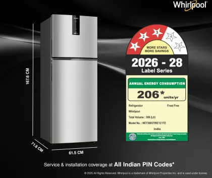 Whirlpool IF INV 355 Lunar Steel CONV-Y 308 L 3 Star Double Door Refrigerator