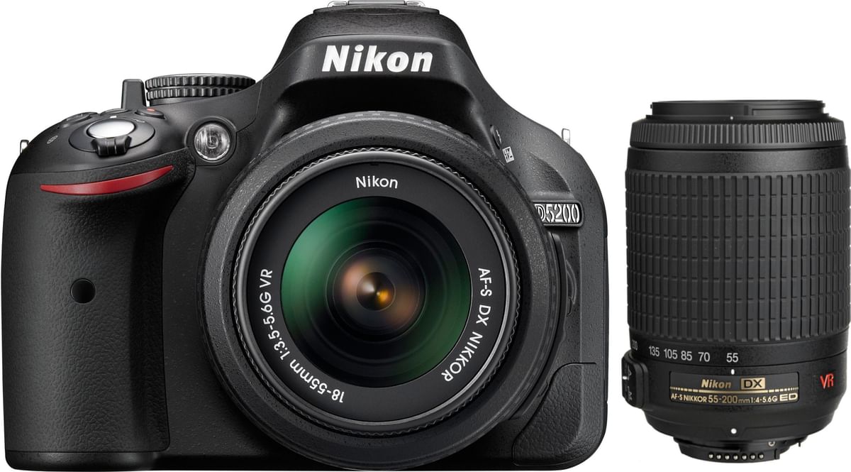 Nikon D5200 (with AFS 18 55 mm VR Kit + Nikon AFS DX VR ZoomNikko DSLR Camera) Price in