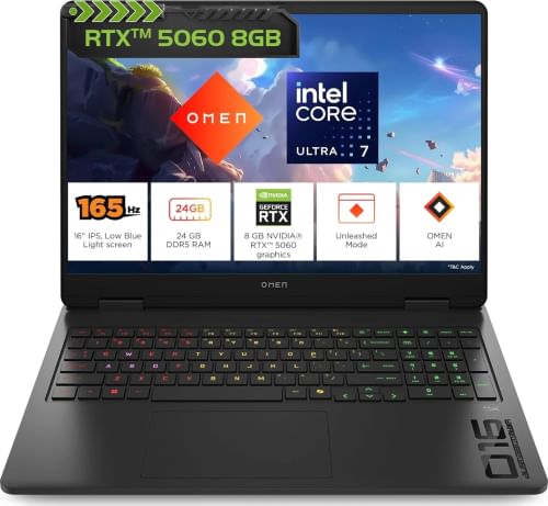 HP Omen 16-an0015TX Gaming Laptop (Intel Core Ultra 7 255H/ 24GB/ 1TB SSD/ Win11/ 8GB RTX 5060 Graph)