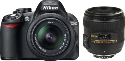 Nikon D3100 (with AF-S 18 - 55 mm VR Kit + AF-S NIKKOR 50 mm F/1.8G Le DSLR Camera)