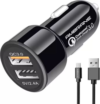 Ambrane 5.4 Amp Qualcomm Certified Turbo Car Charger (Black)