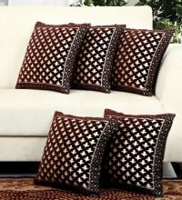 Brown Abstract Chenille 16 x 16 Inches Cushion Covers (Set of 5)