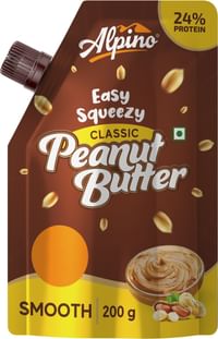 ALPINO Easy Squeezy Classic Peanut Butter Smooth | 24 G Protein | Gluten-Free | Vegan | 200 g