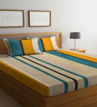 Yellow Striped 210 TC Cotton Double Bed Sheet with 2 Pillow Cover