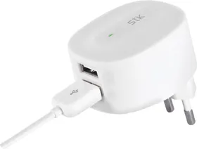 Stk Mains Charger With Dual Usb Port -2.1a White 2 Pin Ce Approved