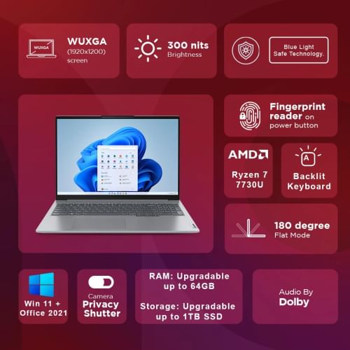 Lenovo ThinkBook 16 G6 21KKA0G1IN Laptop (AMD Ryzen 7 7730U/ 16GB/ 512GB SSD/ Win11 Home)