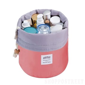 SHOPPOSTREET Bucket Barrel Shaped Cosmetic Makeup Bag Travel Case Pouch